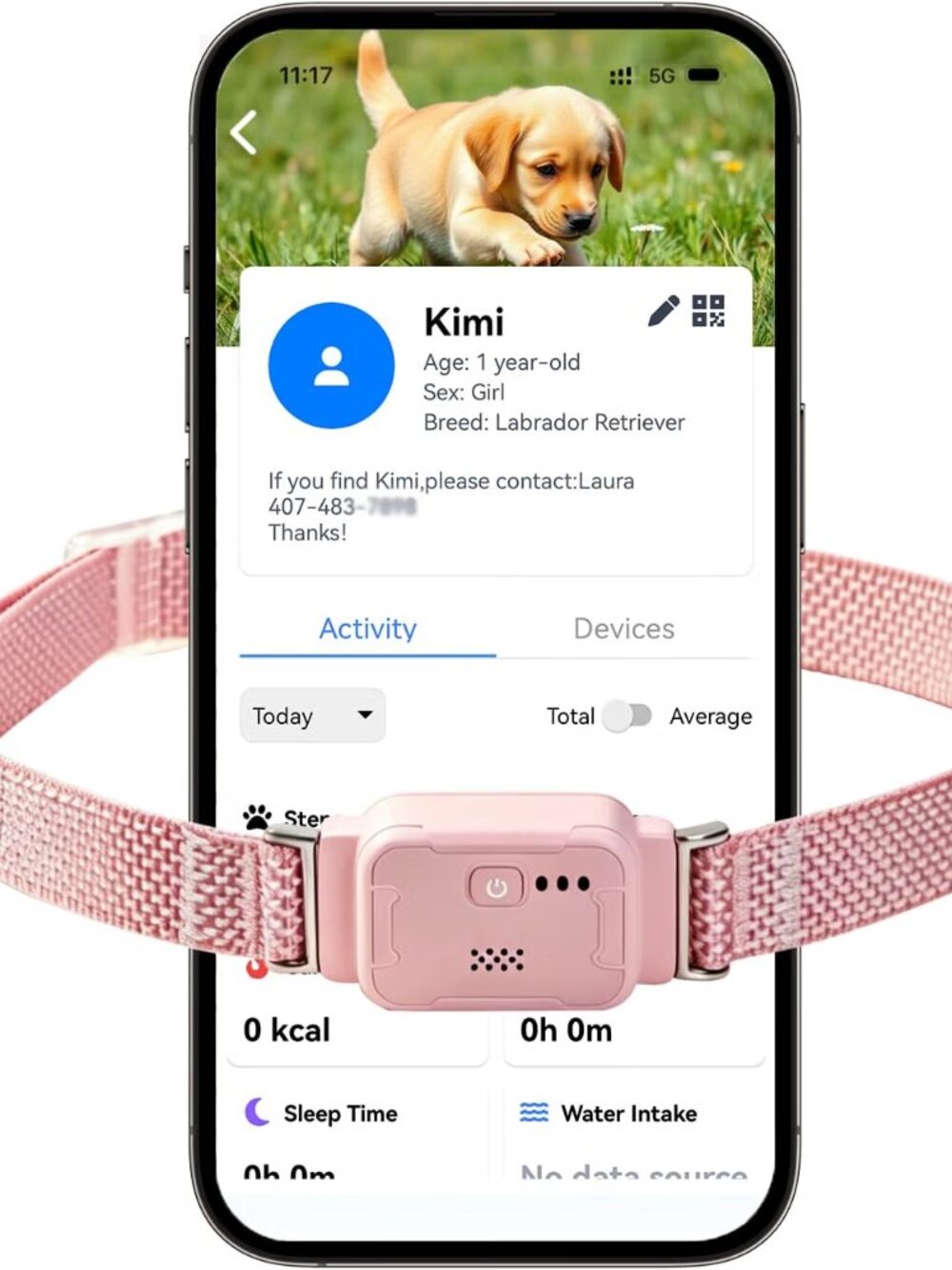 CurvedMoon Pink GPS Dog Collar, Wireless Fence, Pet Tracker